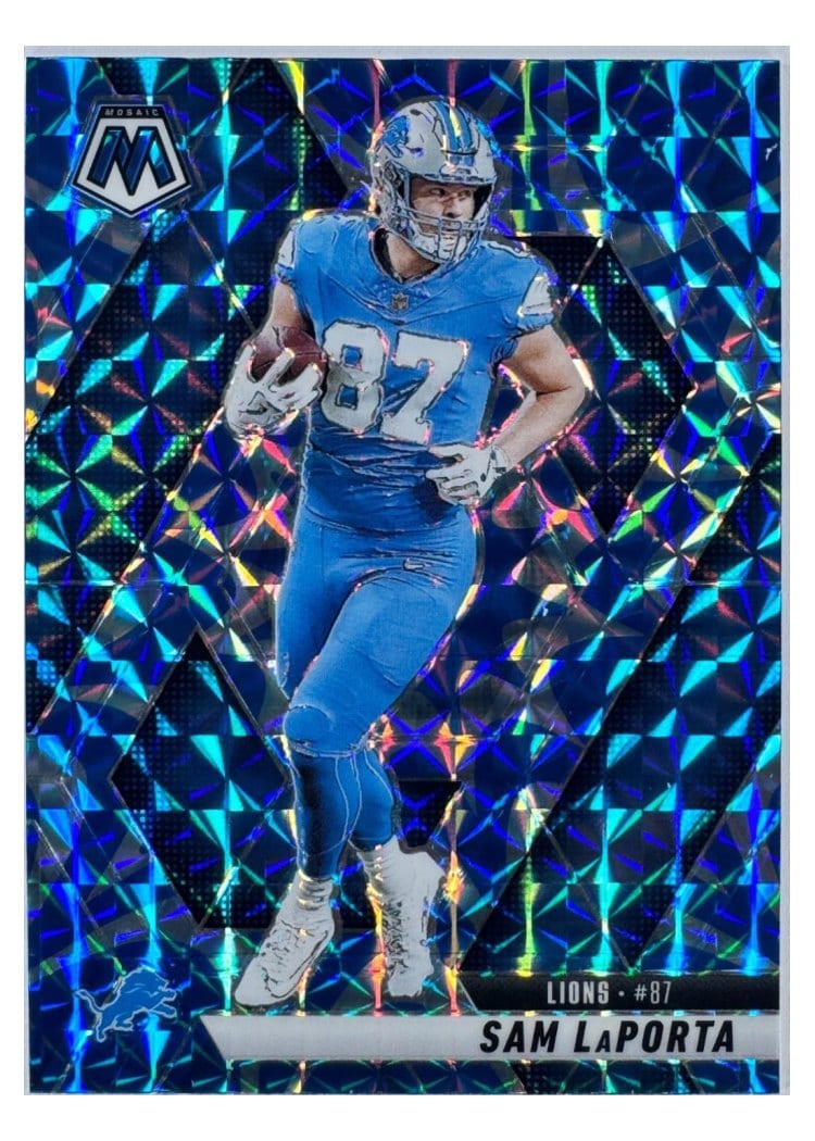 2025 Panini Mosaic Base Set Sam LaPorta Reactive Blue #63 card