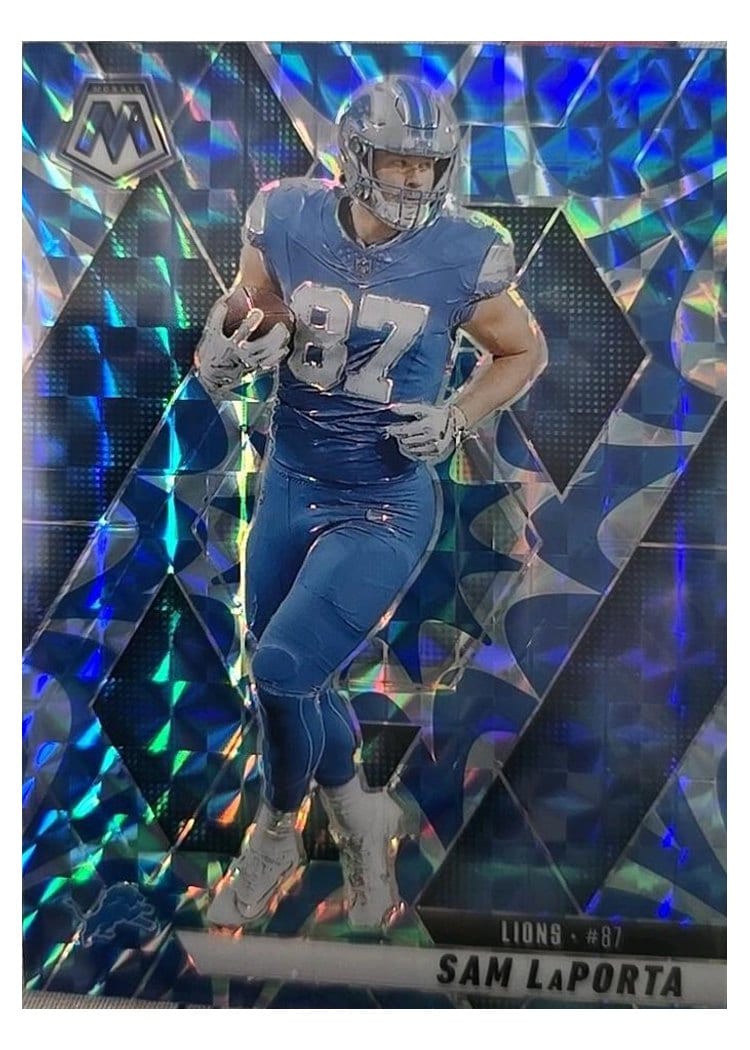 2025 Panini Mosaic Base Set Sam LaPorta Blue Sparkle #63 card