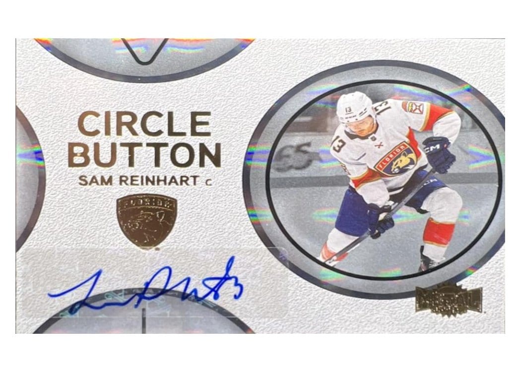 2025-26 SkyBox Metal Universe Circle Button Auto Sam Reinhart #CB-6 card