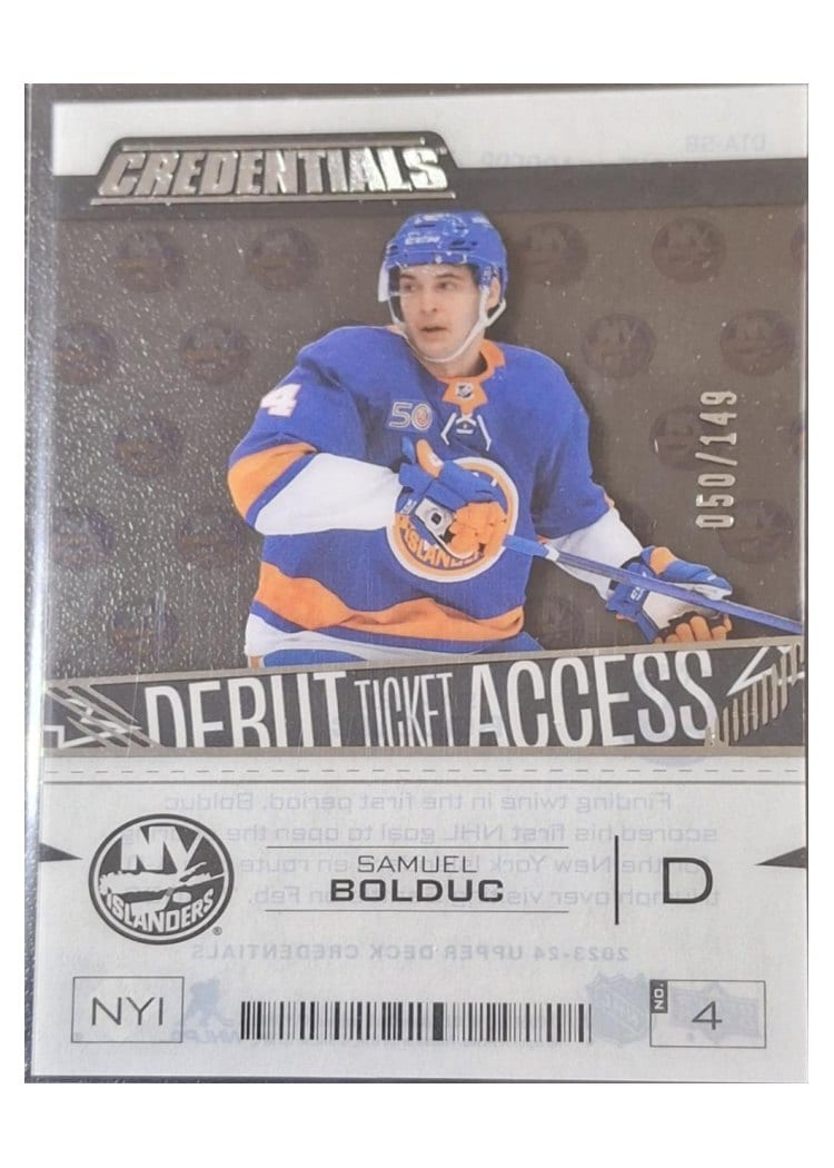 2023-24 Upper Deck Credentials Acetate Debut Ticket Access Samuel Bolduc #DTA-SB card