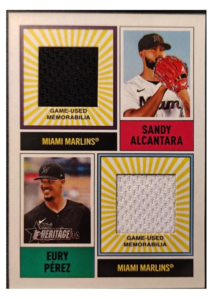 2025 Topps Heritage Dual Player MLB Collection Relics Sandy Alcantara / Eury Perez #DPMCR-AP card