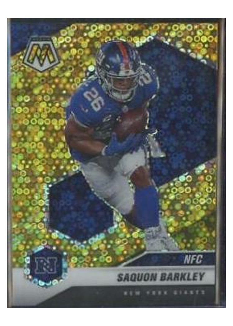 2021 Panini Mosaic Base Set Saquon Barkley No Huddle Gold Mosaic #211 card
