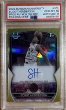 2022 Bowman Chrome University Scoot Henderson Autograph Yellow #102 card