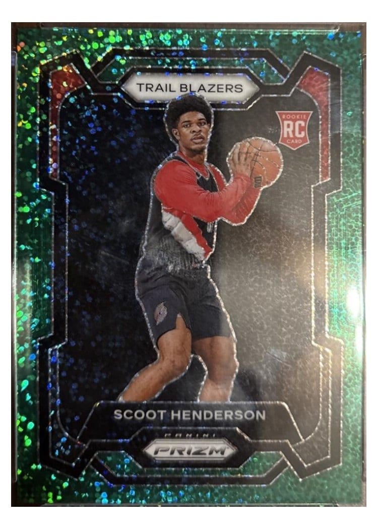 2023-24 Panini Prizm Base Set Scoot Henderson Green Sparkle #141 card