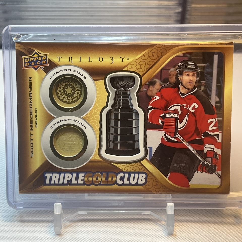 2023-24 Upper Deck Trilogy Triple Gold Club Scott Niedermayer #TGC-SN card