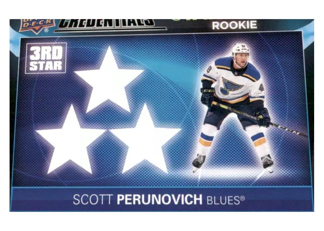 2021-22 Upper Deck Credentials 3rd Star of the Night Rookies Scott Perunovich #3SR-3 card