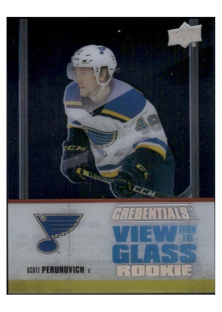2021-22 Upper Deck Credentials View from the Glass Rookies Scott Perunovich #VG-17 card