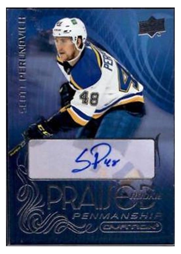 2021-22 Upper Deck Ovation Praised Rookie Penmanship Scott Perunovich #PRP-SP card