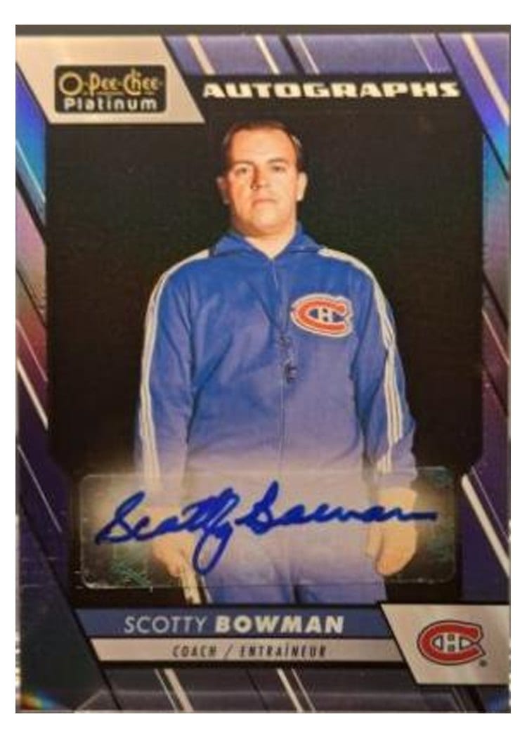 2023-24 O-Pee-Chee Platinum Blue Rainbow Autos Scotty Bowman #BA-SB card