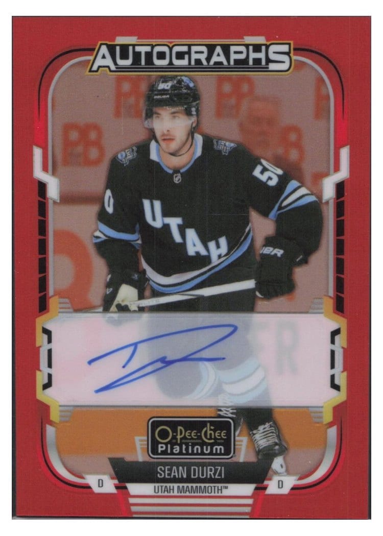 2025-26 O-Pee-Chee Platinum Red Rainbow Autos Sean Durzi #RA-SD card