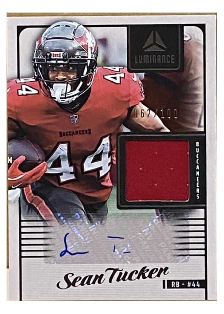 2025 Panini Luminance Autograph Jerseys Sean Tucker #3 card