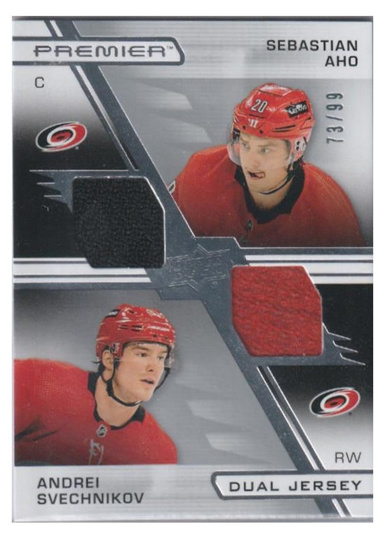2021-22 Upper Deck Premier Premier Dual Jersey Sebastian Aho/Andrei Svechnikov #PD-AS card
