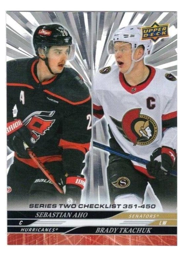 2024-25 Upper Deck Base Set Sebastian Aho / Brady Tkachuk #450 card