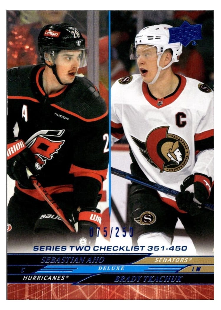 2024-25 Upper Deck Base Set Sebastian Aho / Brady Tkachuk Deluxe #450 card