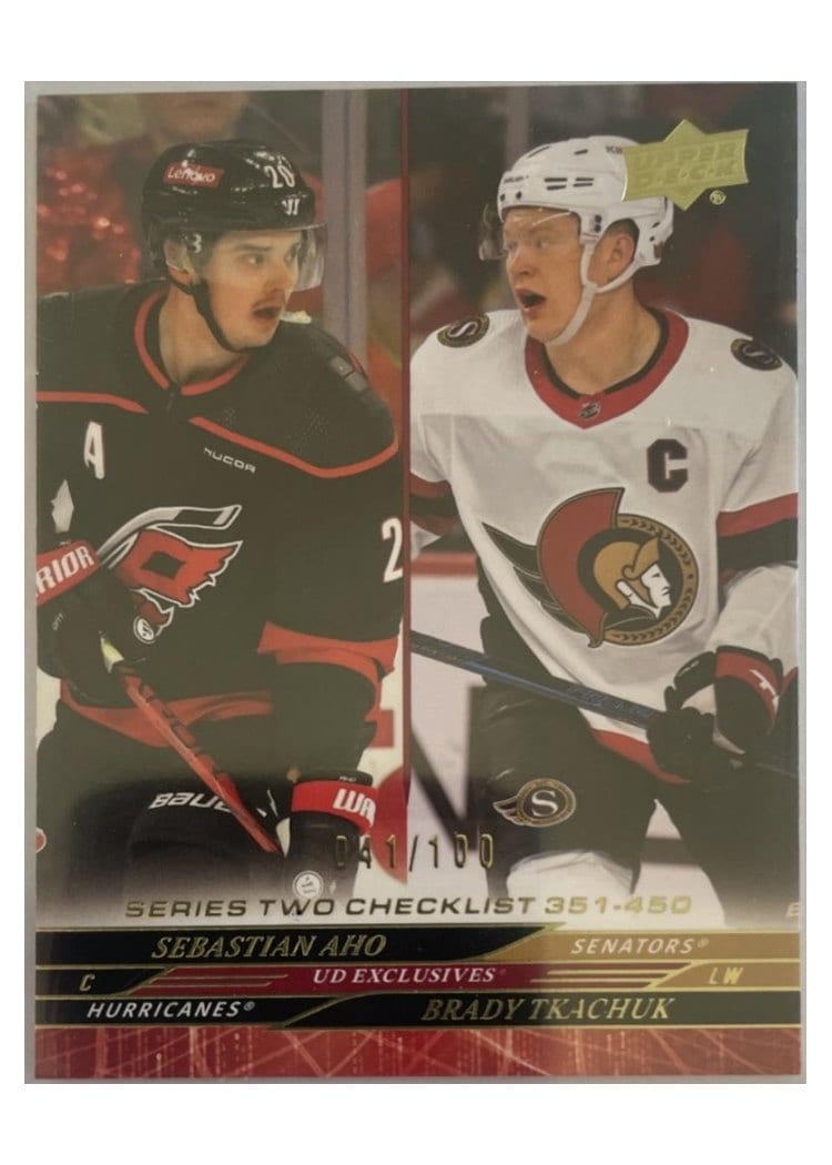2024-25 Upper Deck Base Set Sebastian Aho / Brady Tkachuk #450 card