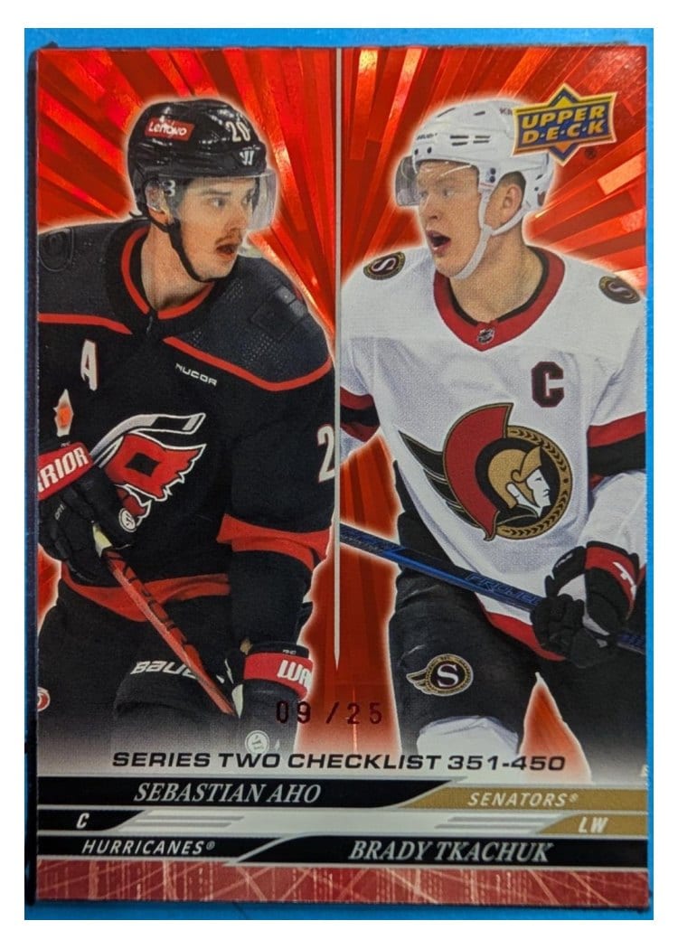 2024-25 Upper Deck Base Set Sebastian Aho / Brady Tkachuk #450 card