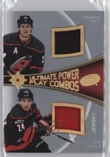 2022-23 Upper Deck Ultimate Collection Ultimate Power Play Combos Jersey Sebastian Aho/Seth Jarvis #UPC-AJ card