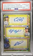 2024 Bowman Sterling Triple Refractor Autographs Sebastian Walcott / Evan Carter / Wyatt Langford #TRA-CLW card