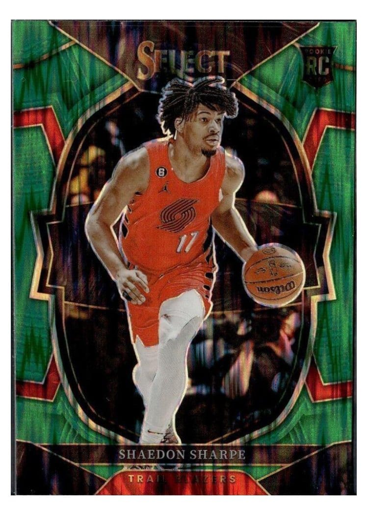 2022-23 Panini Select Base Set Shaedon Sharpe Green Shock Prizm #292 card