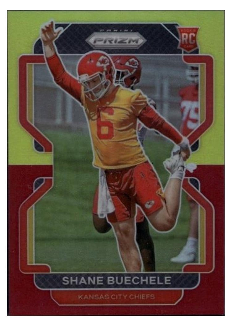 2021 Panini Prizm Base Set Shane Buechele Yellow Red Prizm #396 card