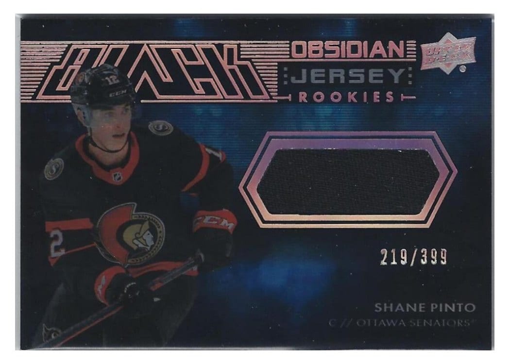 2021-22 SPx UD Black Obsidian Rookie Jersey Shane Pinto #ORJ-SP card