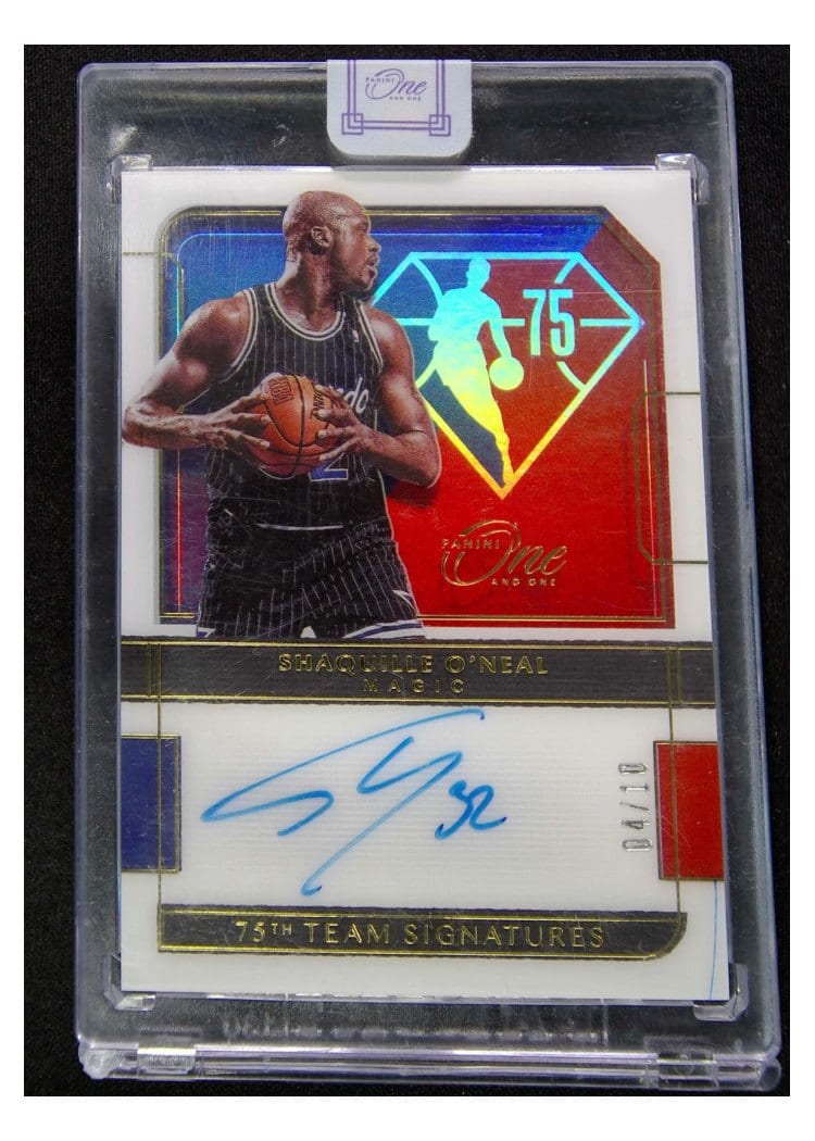 2021-22 Panini One and One 75th Team Signatures Shaquille O'Neal #75-SON card