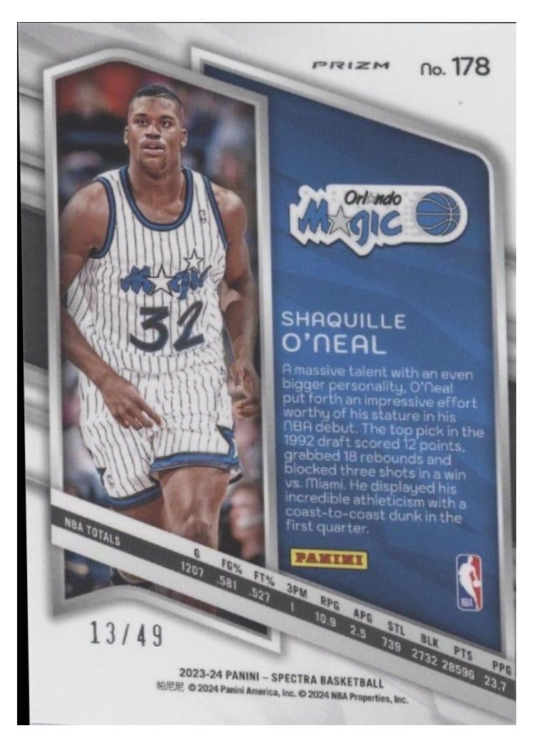 2023-24 Panini Spectra Base Set Shaquille O'Neal #178 card