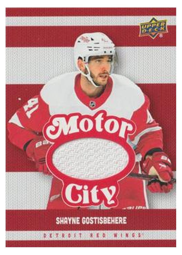2025-26 Upper Deck Detroit Red Wings Centennial Motor City Materials Shayne Gostisbehere #MCM-SG card