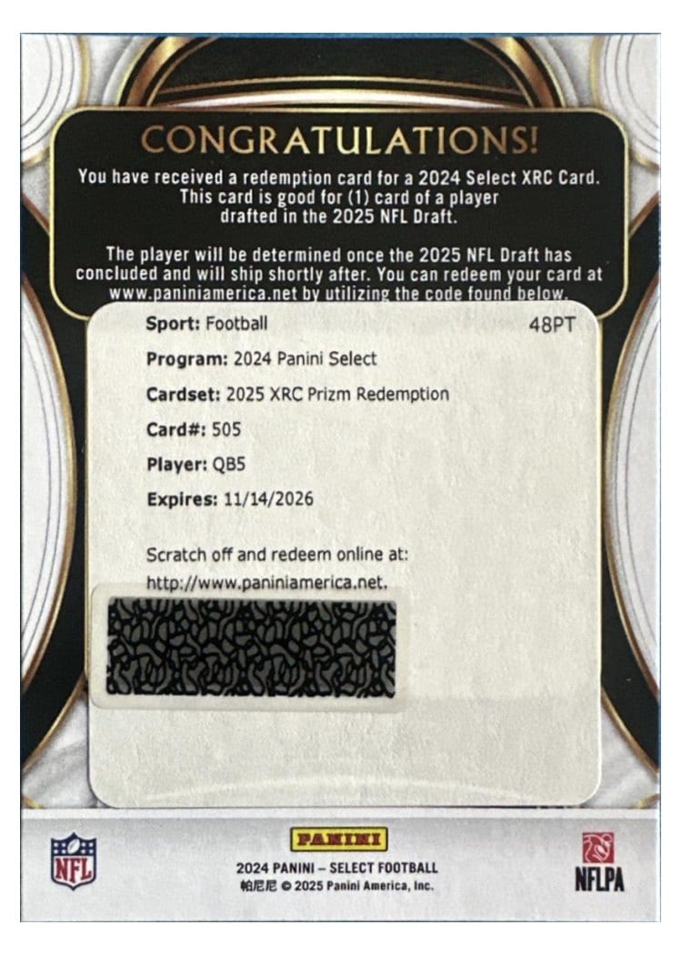 2024 Panini Select 2025 XRC Prizm Redemption Shedeur Sanders #505 card