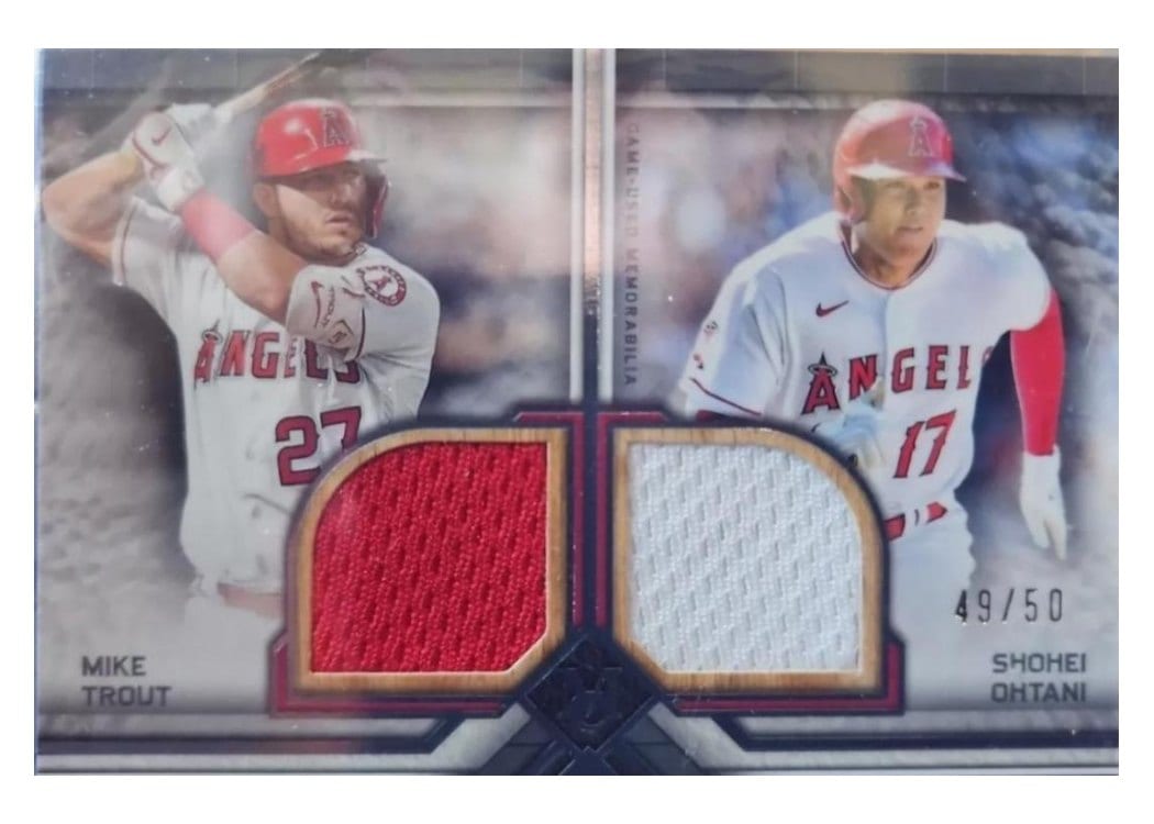 2023 Topps Museum Collection Dual Meaningful Material Patch Relics Shohei Ohtani / Mike Trout #DMMR-OT card