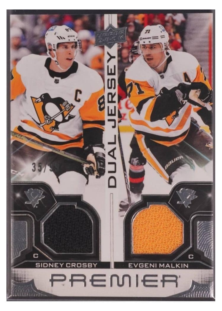 2022-23 Upper Deck Premier Premier Dual Jersey Sidney Crosby/Evgeni Malkin #PD-SCEM card