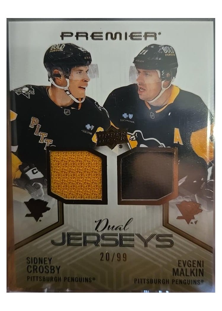 2024-25 Upper Deck Premier Premier Dual Jersey Sidney Crosby/Evgeni Malkin #PD-CM card
