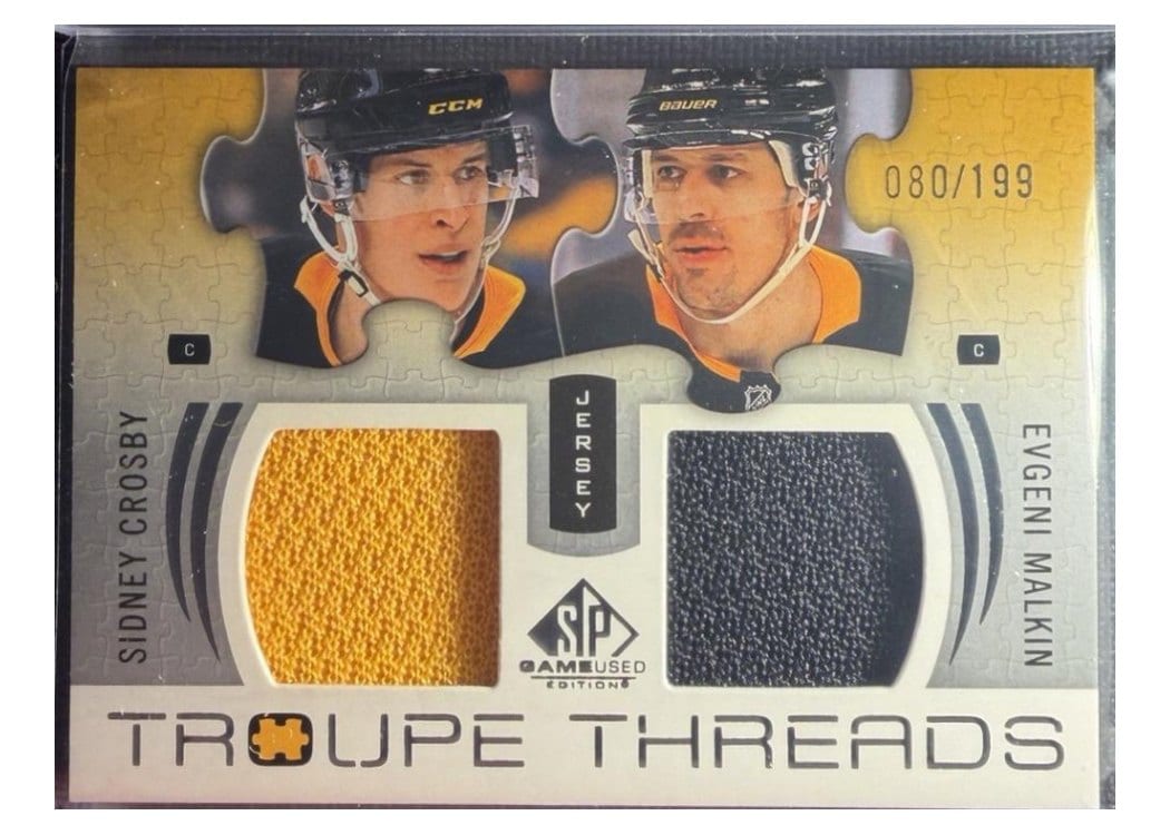 2025-26 SP Game Used Troupe Threads Sidney Crosby/Evgeni Malkin #TT-CM card