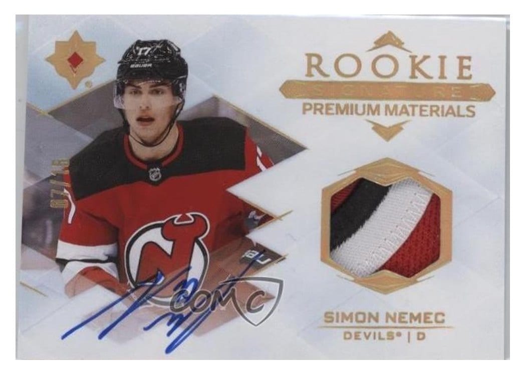 2023-24 Upper Deck Ultimate Collection Rookie Signature Premium Materials Simon Nemec #RSM-SN card