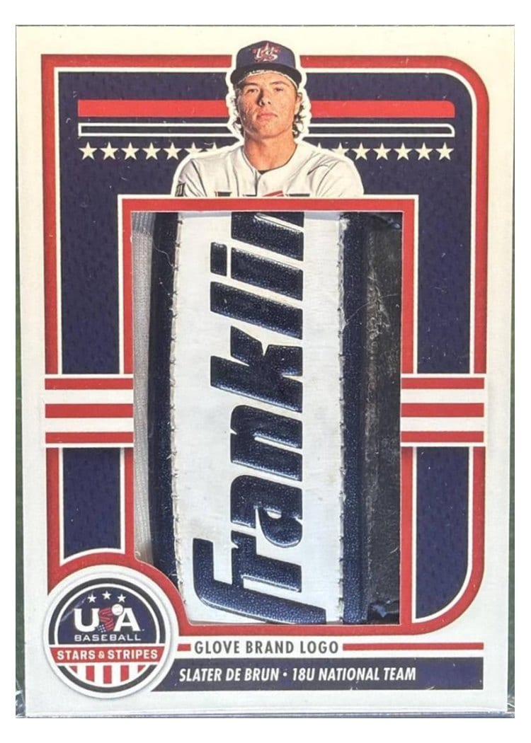 2025 Panini Stars & Stripes Jumbo Material Batting Glove Brand Logo Slater De Brun #JMJ-EU card