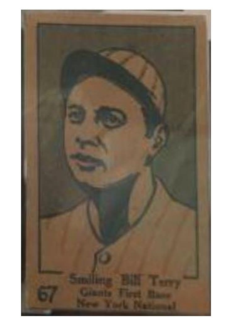 1928 W513 Hand Cut Smiling Bill Terry #67 card