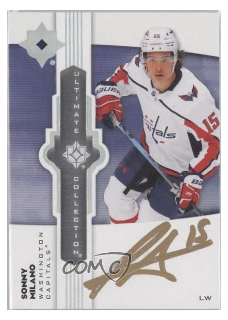 2022-23 Upper Deck Ultimate Collection Ultimate Emblems Autograph Sonny Milano #UE-SM card