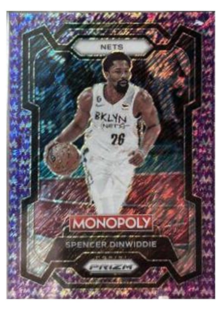 2023-24 Panini Prizm Monopoly Base Set Spencer Dinwiddie Purple Millionaire Shimmer #11 card