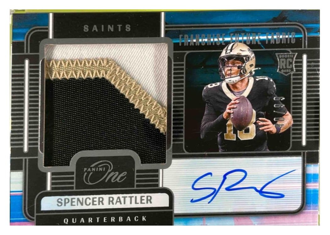 2024 Panini One Franchise Future Fabric Autographs Spencer Rattler #93 card