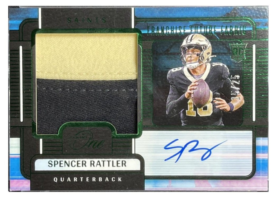 2024 Panini One Franchise Future Fabric Autographs Spencer Rattler #93 card