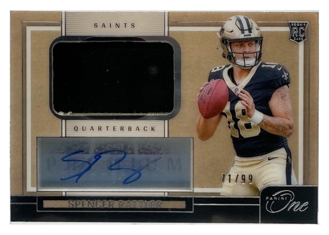 2024 Panini One Premium Rookie Patch Autographs Spencer Rattler #115 card