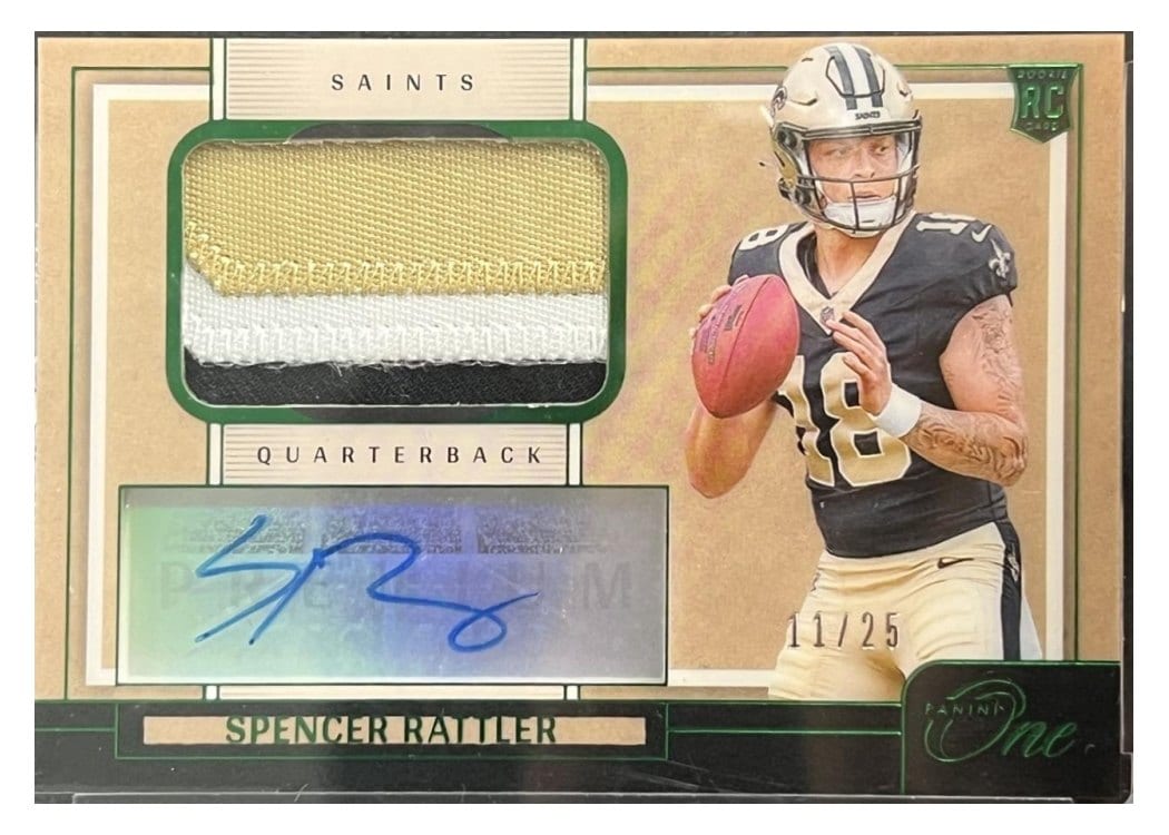2024 Panini One Premium Rookie Patch Autographs Spencer Rattler #115 card