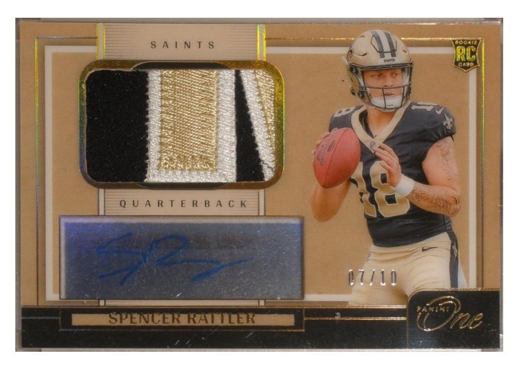 2024 Panini One Premium Rookie Patch Autographs Spencer Rattler #115 card