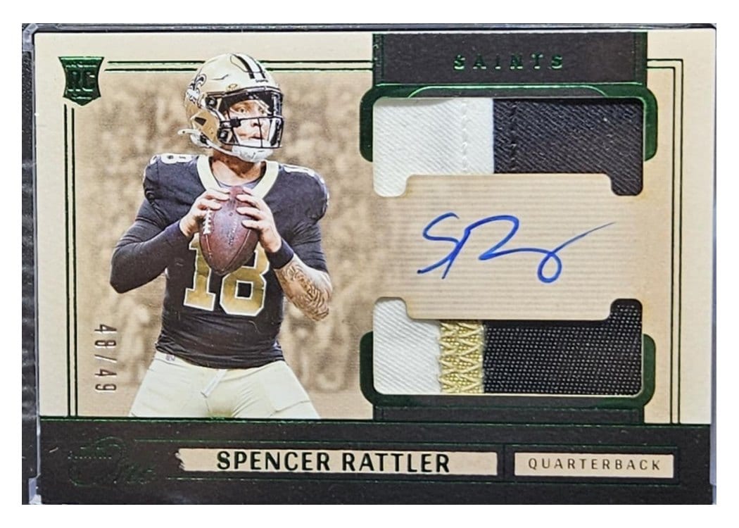 2024 Panini One Rookie Dual Patch Autographs Spencer Rattler #49 card
