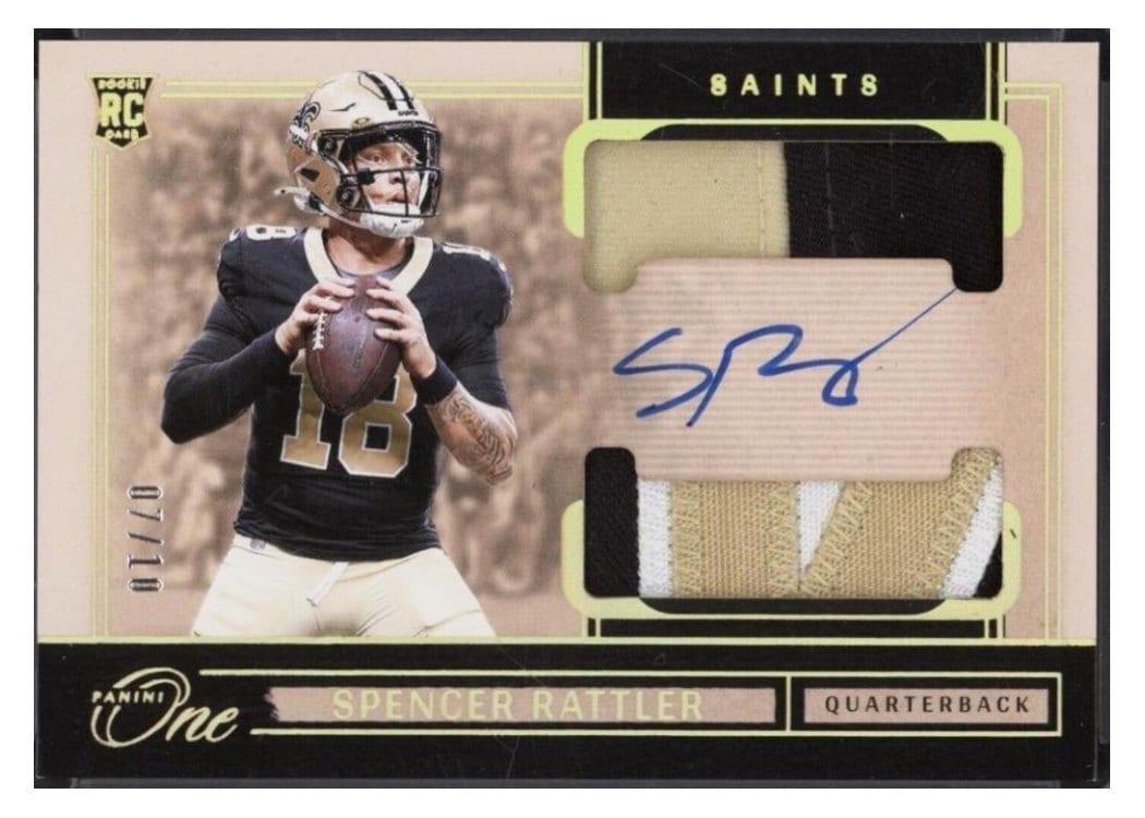2024 Panini One Rookie Dual Patch Autographs Spencer Rattler #49 card