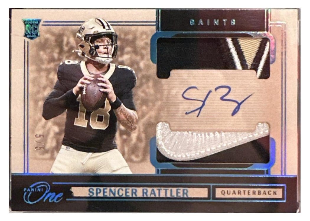 2024 Panini One Rookie Dual Patch Autographs Spencer Rattler #49 card