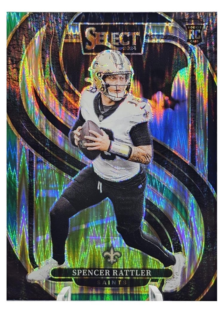 2024 Panini Select Base Set Spencer Rattler Black Green Prizm Shock #130 card