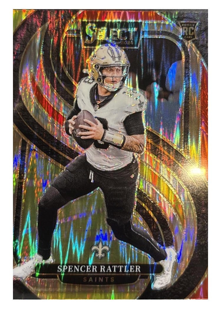 2024 Panini Select Base Set Spencer Rattler Gold Prizm Shock #130 card