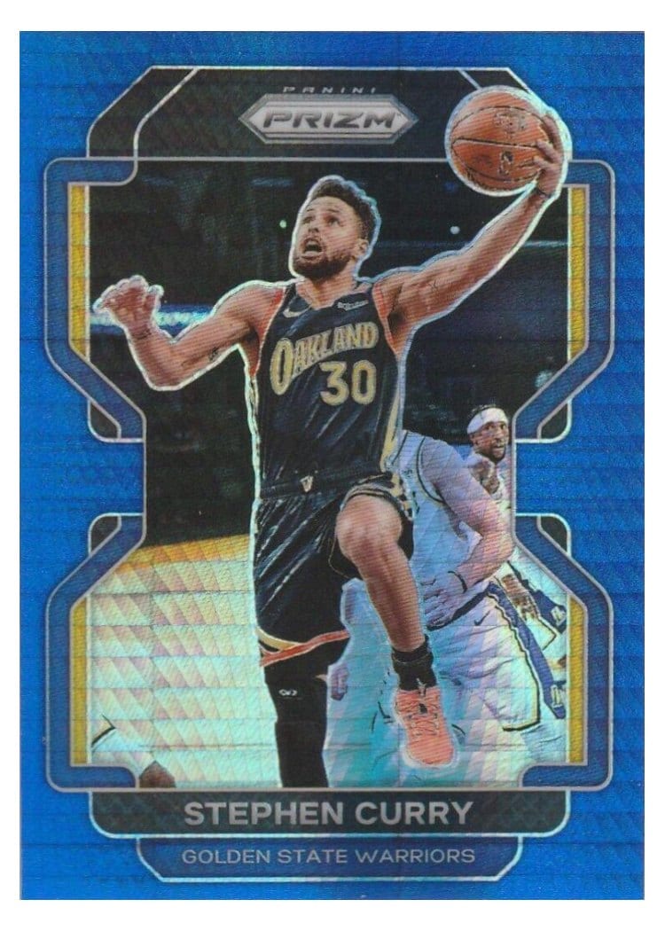 2021-22 Panini Prizm Base Set Stephen Curry Blue Hyper Prizm #154 card