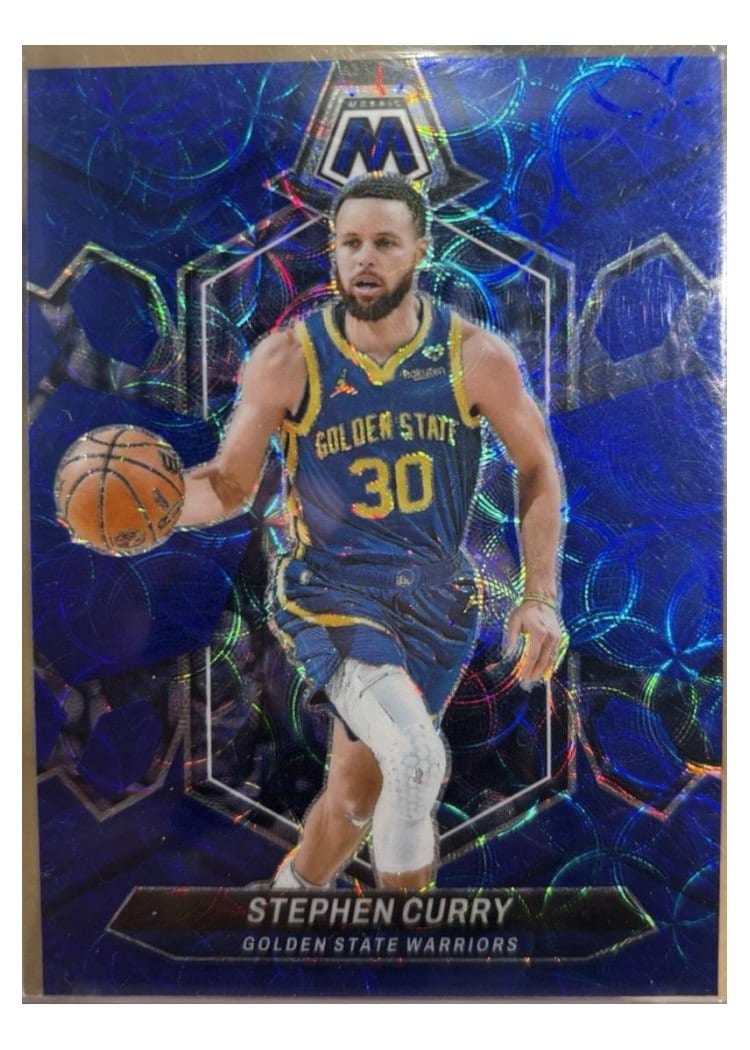 2023-24 Panini Mosaic Base Set Stephen Curry International Blue #3 card